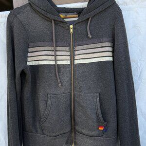 Aviator Nation - 5 Stripe Hoodie - Charcoal // Gray Stripes - Size XS